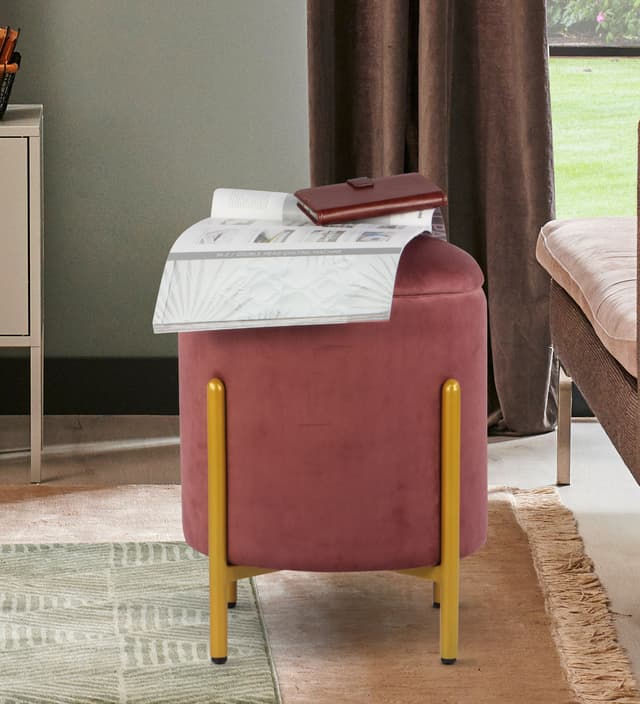 Primrose Velvet Round Ottoman with Hidden Storage, Round Stools for Sitting, Suitable for Bedroom, Living Room, Velvet Square Storage Ottomans (Dunzo)
