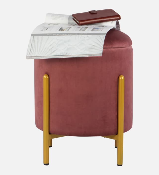 Primrose Velvet Round Ottoman with Hidden Storage, Round Stools for Sitting, Suitable for Bedroom, Living Room, Velvet Square Storage Ottomans (Dunzo)