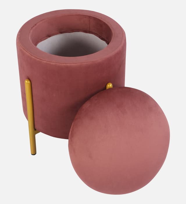 Primrose Velvet Round Ottoman with Hidden Storage, Round Stools for Sitting, Suitable for Bedroom, Living Room, Velvet Square Storage Ottomans (Dunzo)