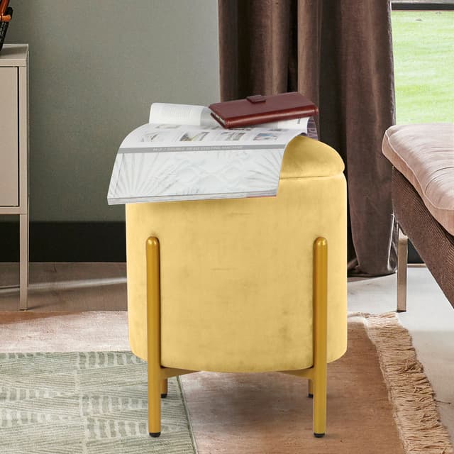 Primrose Velvet Round Ottoman with Hidden Storage, Round Stools for Sitting, Suitable for Bedroom, Living Room, Velvet Square Storage Ottomans (Dunzo)