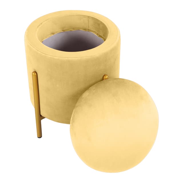 Primrose Velvet Round Ottoman with Hidden Storage, Round Stools for Sitting, Suitable for Bedroom, Living Room, Velvet Square Storage Ottomans (Dunzo)