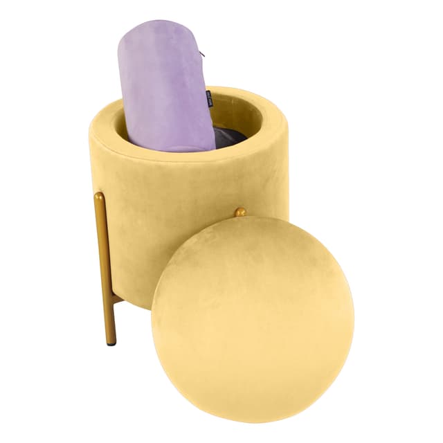 Primrose Velvet Round Ottoman with Hidden Storage, Round Stools for Sitting, Suitable for Bedroom, Living Room, Velvet Square Storage Ottomans (Dunzo)