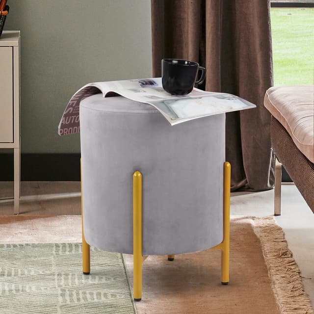 Primrose Velvet Round Ottoman with Hidden Storage, Round Stools for Sitting, Suitable for Bedroom, Living Room, Velvet Square Storage Ottomans (Eric)