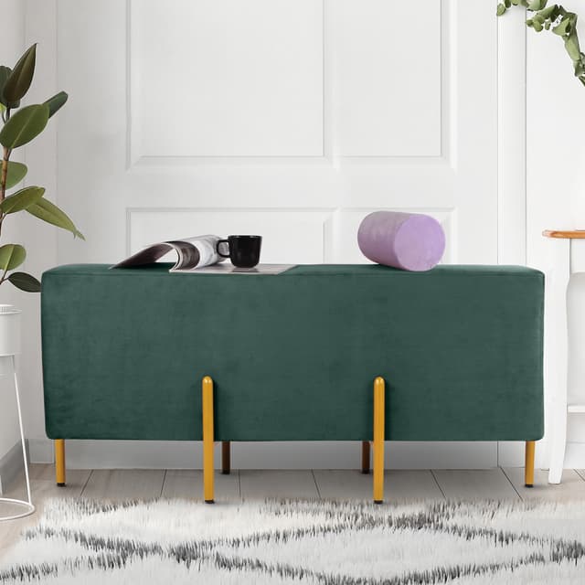 Primrose Ottoman Pouffes for Sitting Stool for Living Room Sitting Puffy Wooden Stools Chair Living Room Furniture Footrest Pouf Foot Stool for Office Room Decor, 42x16x18 inch (Fresca)