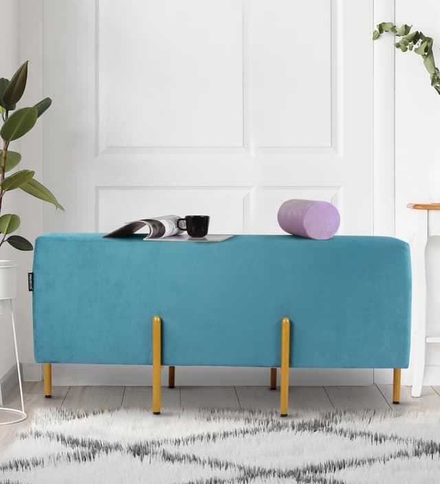 Primrose Ottoman Pouffes for Sitting Stool for Living Room Sitting Puffy Wooden Stools Chair Living Room Furniture Footrest Pouf Foot Stool for Office Room Decor, 42x16x18 inch (Fresca)
