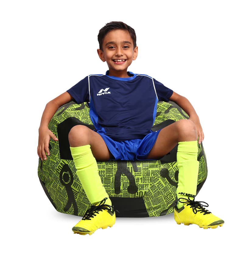 Orka Digital Printed Kids Foorball With Mathching Footstool Filled Bean Bag With Beans (FB02 Yellow,Black)