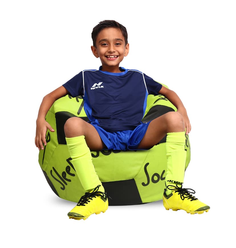 Orka Digital Printed Kids Foorball With Mathching Footstool Filled Bean Bag With Beans (FB06 Yellow,Black)