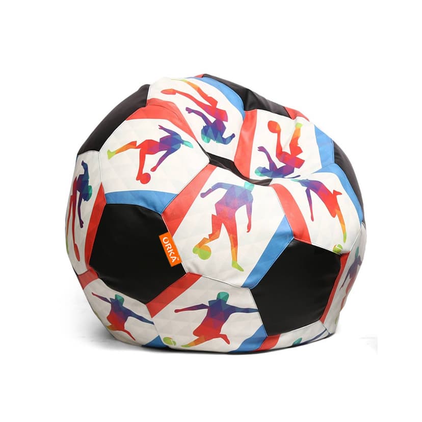 Orka Digital Printed Kids Foorball With Mathching Footstool Filled Bean Bag With Beans (FB67 Multicolor)
