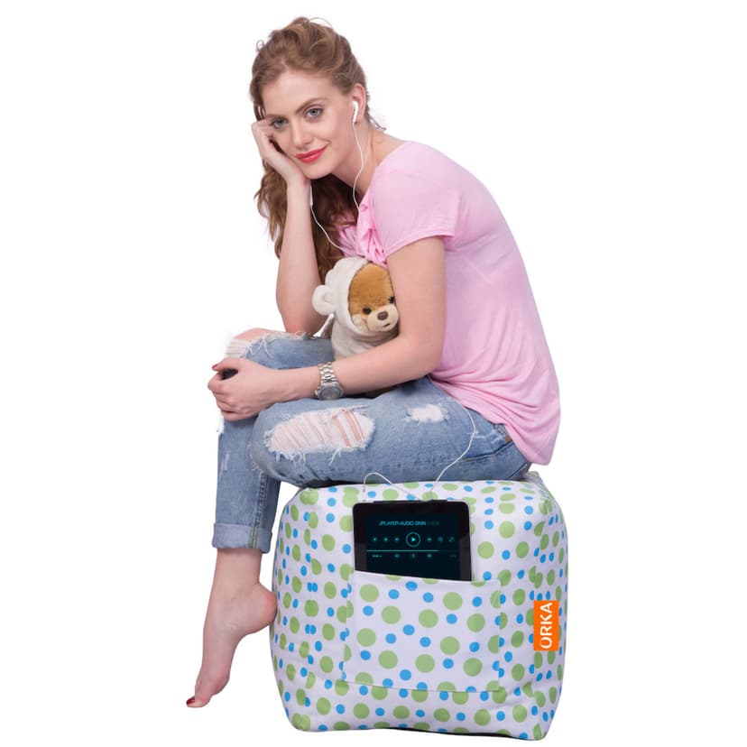 Orka Denier Fabric Pouf Filled With Beans Polkadot